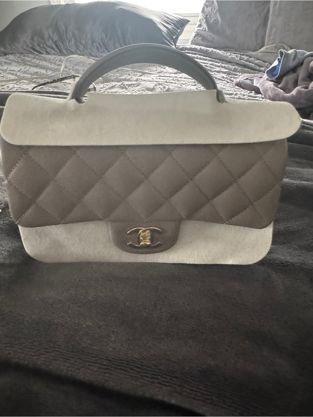 26P CHANEL Mini Flap with Top-Handle Grey Light Gold HW